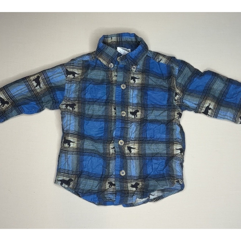 Honors Toddler Boy's Dog Print Flannel Button Up Shirt Size 2T